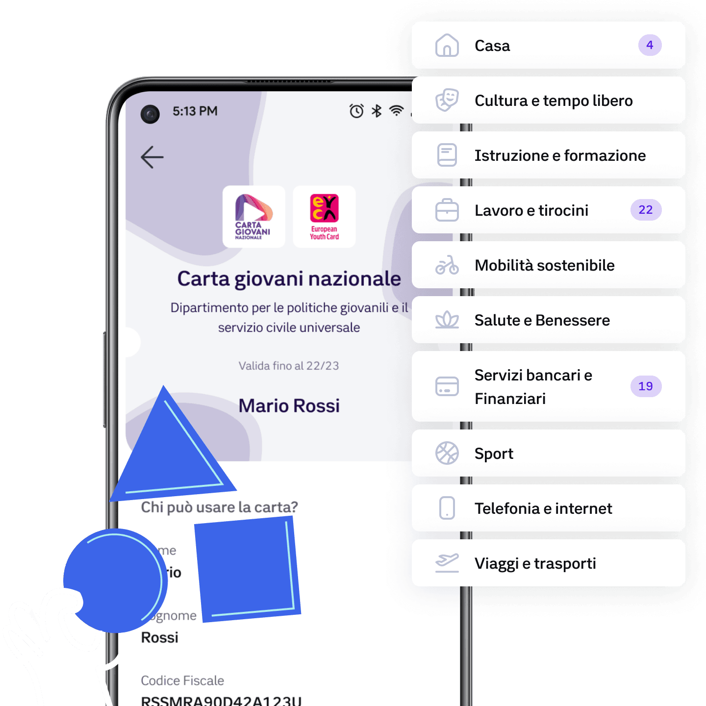 Telefono con funzionalità Carta Giovani Nazionale