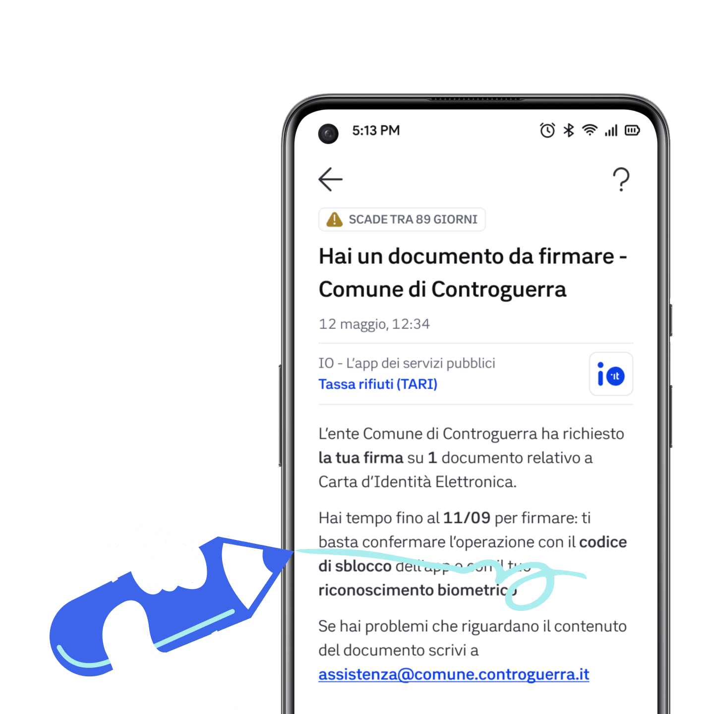 Telefono che mostra un messaggio per un documento da firmare