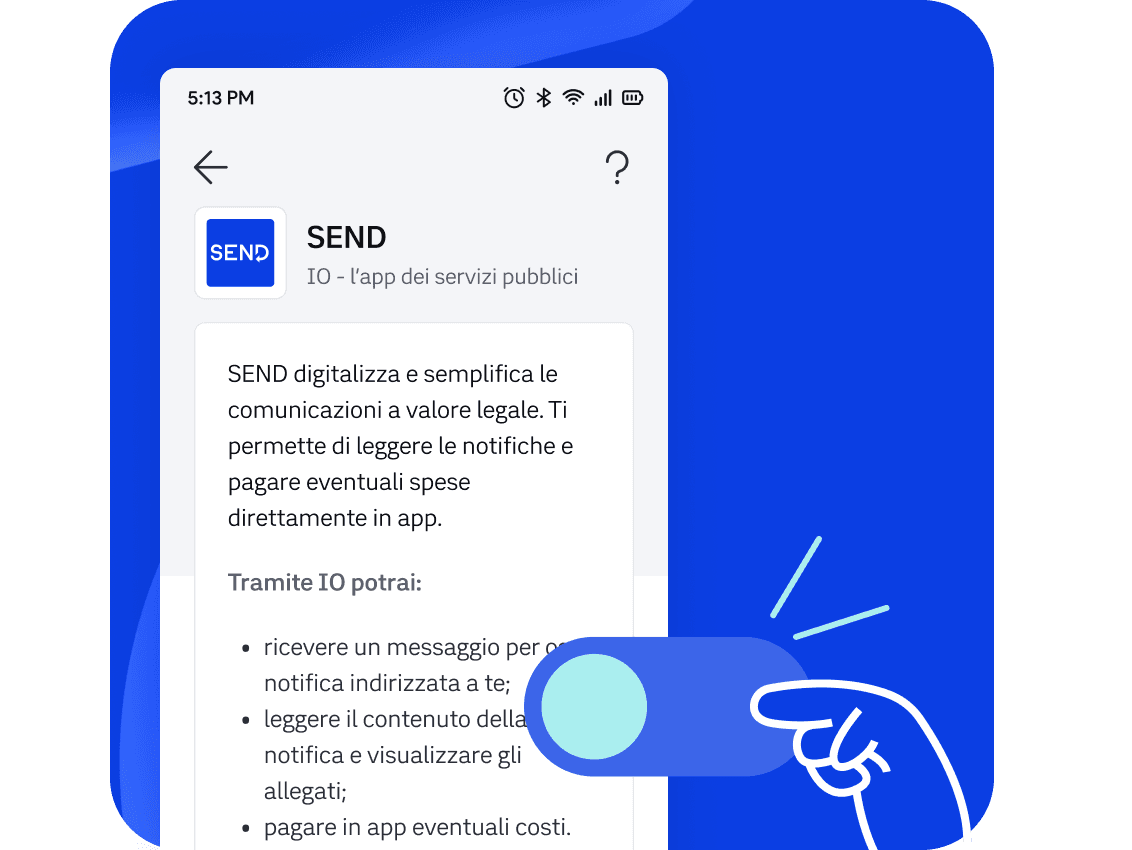 Telefono che mostra l'attivazione del servizio SEND
