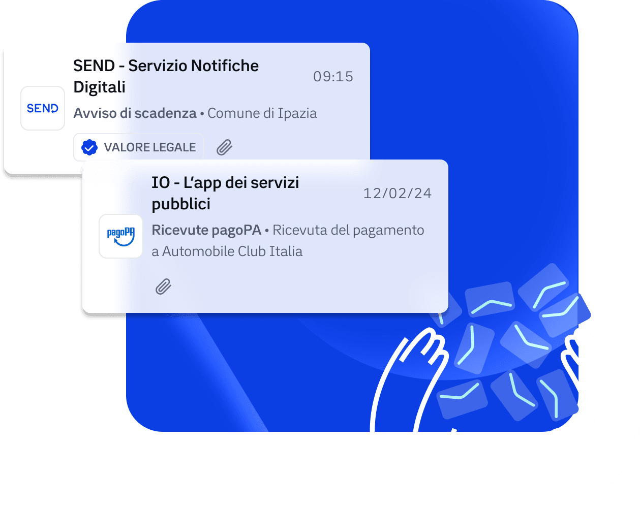 Esempio di messaggi dagli enti sull'app 